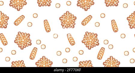 Christmas gingerbread vector seamles pattern. Winter characters in cartoon style. Awesome holiday design background. New year in scandinvian style. Stock Vector