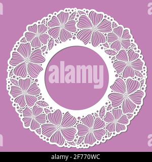 Laser cutting template. Openwork, floral, round frame. For cutting from any material. Vector Stock Vector