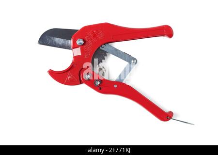 Scissors for cutting polypropylene water pipes isolated on white background Stock Photo