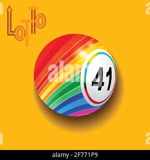 3D Illustration Of Striped Lotto Ball With Shadow Over Yellow Background With Decorative Original Text Stock Vector