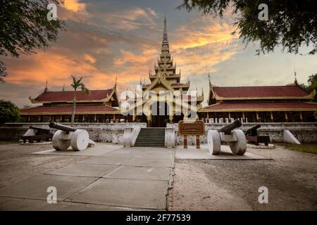 The Mandalay Royal Palace of the last Burmese monarchy in Myanmar. Mandalay Palace is a primary symbol of Mandalay and a major tourist destination. Stock Photo