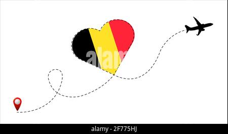 Airplane flight route with the Australia flag inside the heart. Travel to your beloved country. Vector flat illustration. Stock Vector