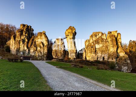 The Externsteine rock formation in the Teuteburg Forest in Germany Stock Photo
