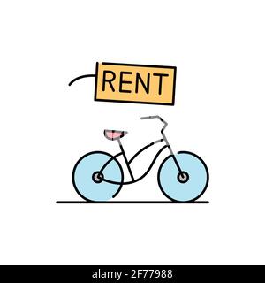 Bicycle rental olor line icon. Pictogram for web page, mobile app, promo. UI UX GUI design element. Editable stroke. Stock Vector