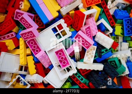 Children's multi-colored constructor. Details from the color constructor. Stock Photo
