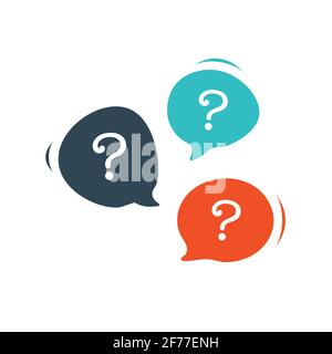 Three chat speech message bubbles with question marks. Forum FAQ icon. Communication concept. Stock vector illustration isolated Stock Vector