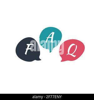 Three chat speech message bubbles with question marks. Forum FAQ icon. Communication concept. Stock vector illustration isolated Stock Vector
