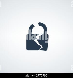 Broken or cracked lock icon. Vector illustration isolated on white background. Unlock icon. Stock Vector