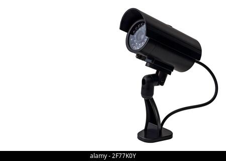 CCTV security and 24 hour surveillance concept with a infrared day and night IP camera isolated on white background with copy space and a clipping pat Stock Photo