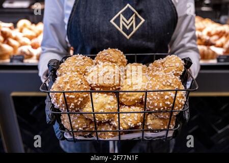 France, Paris, Pastry Shop Bakery House Marques, chouquettes Stock Photo