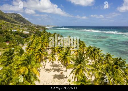 France, Caribbean, French West Indies, Guadeloupe, Island of La Désirade, beach of Anse du Souffleur (aerial view) Stock Photo