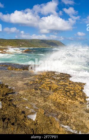 France, Caribbean, French West Indies, Guadeloupe, Island of La Désirade, Beausejour, view of the coastline of the southern tip of the island Stock Photo