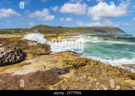 France, Caribbean, French West Indies, Guadeloupe, Island of La Désirade, Beausejour, view of the coastline of the southern tip of the island Stock Photo