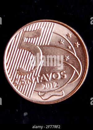 salvador, bahia / brazil - january 19, 2013: Five cents coin (R $ 0.05), Brazilian money. *** Local Caption *** Stock Photo