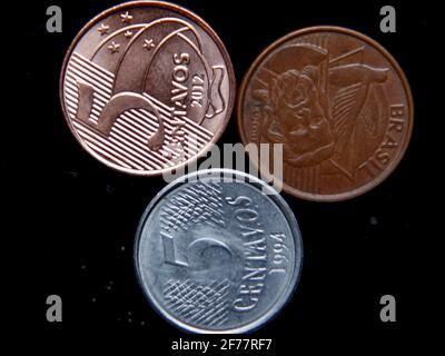 salvador, bahia / brazil - january 19, 2013: Five cents coin (R $ 0.05), Brazilian money. *** Local Caption *** Stock Photo