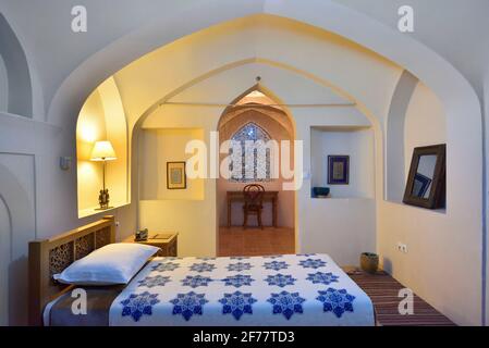 Iran, Kashan, Manouchehri House Hotel, Bedroom Stock Photo