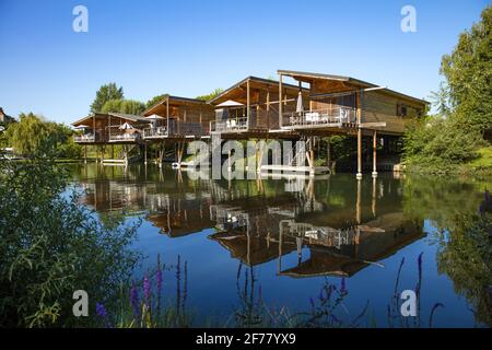 France, Savoie, Lac du Bourget, Aix les Bains, Riviera of the Alps, the channel of Savieres The islets of Chanaz, a pretty lakeside site which can be a stage of the via Rhôna Stock Photo