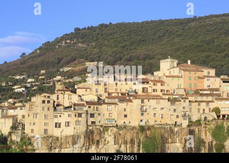 France, Alpes Maritimes, Tourrettes sur Loup, general view of the medieval village located on a rocky outcrop Stock Photo