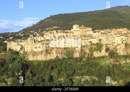 France, Alpes Maritimes, Tourrettes sur Loup, general view of the medieval village located on a rocky outcrop Stock Photo