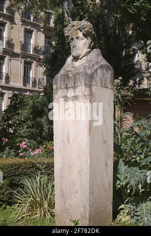 France, Paris, Saint Thomas d'Aquin district, square des Missions Etrangeres, bust of the writer François Rene de Chateaubriand by the sculptor Gambier Stock Photo