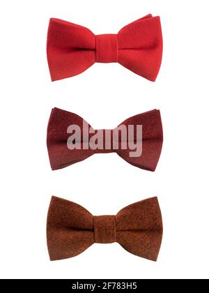 Three bow ties isolated on white background. Men's accessories for wedding Stock Photo
