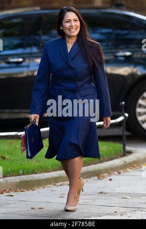 25/07/2019. London, UK. Home Secretary Priti Patel arrives in Downing Street for the first meeting of the new Cabinet. Later today Prime Minister Boris Johnson will speak in the House of Commons.  Photo credit: George Cracknell Wright Stock Photo