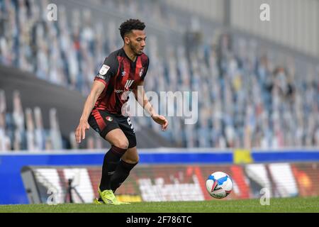 Blackburn, UK. 05th Apr, 2021. Lloyd Kelly #5 of Bournemouth with the ball in Blackburn, UK on 4/5/2021. (Photo by Simon Whitehead/News Images/Sipa USA) Credit: Sipa USA/Alamy Live News Stock Photo