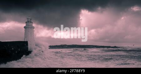 macduff lighthouse black and white Stock Photo