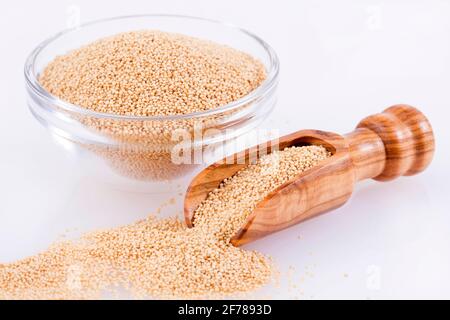Amaranth seeds in wooden spoon (Amaranthus) Stock Photo