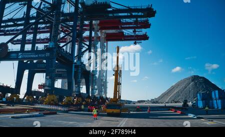 Shipping cranes over seas to Europe and Sweden . High quality photo Stock Photo