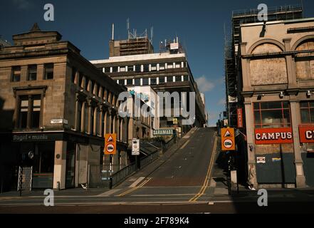 Sunny day in empty Sauchiehall Street, Glasgow. April 2021 Stock Photo