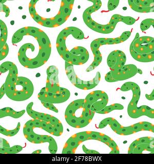 Seamless vector hand drawn pattern with snakes. Stock Vector