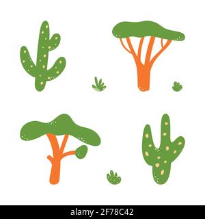 Illustration of the various African trees and bushes - vector Stock ...