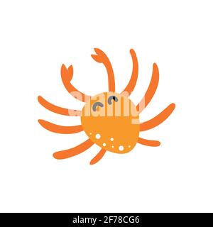 Vector illustration of cute flat crab. Isolated on transparent background. Stock Vector
