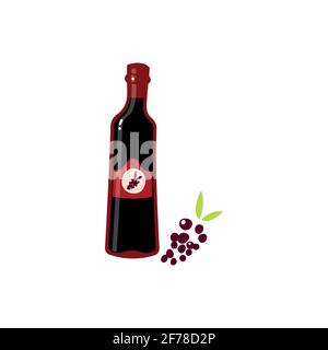 Vector illustration of a bottle of red wine on a white isolated background. Stock Vector