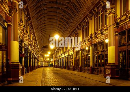 Night view of Leadenhall Market in London, England, United Kingdom, UK Stock Photo