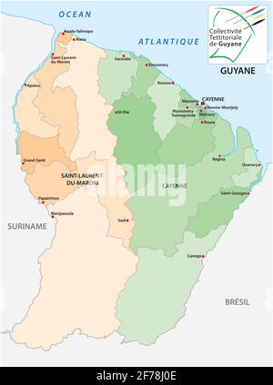 Administrative vector map of the South American state of French Guiana Stock Vector