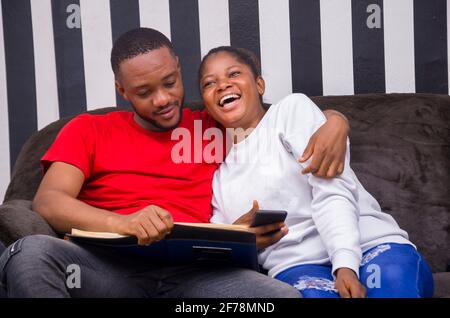 two african student studying their books Stock Photo