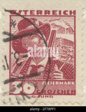 Stamp from Gösta Bodman's Philatelist Assignment, started in 1950.The stamp from Austria, Styria. Stock Photo