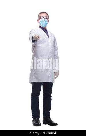 Potrait of doctor wearing face mask and rubber gloves standing with crossed arms Stock Photo