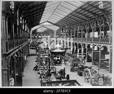 Industrial exhibition in Stockholm 1866. Interior image from the machine hall located in Kungsträdgården, Stockholm. Stock Photo