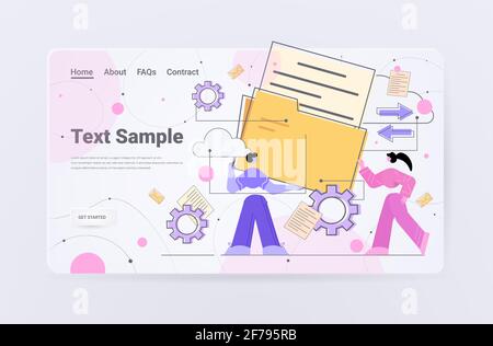 businesspeople holding folder paper work file sharing document management concept horizontal Stock Vector