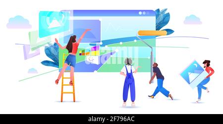 mix race developers team creating website ui web application development program software optimization Stock Vector