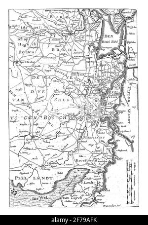 Map of the area around Den Bosch, vintage engraving. Stock Photo