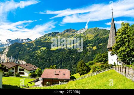 Church in Wengen above the Lauterbrunnen Valley, Switzerland Stock Photo