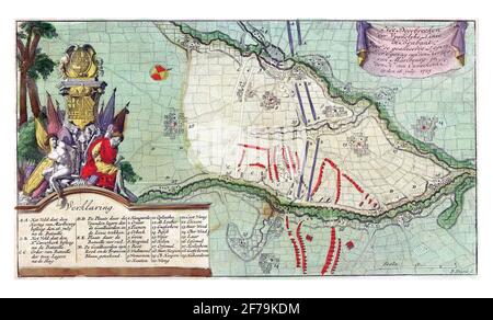 Map showing the location of the French lines in Brabant, vintage engraving. Stock Photo