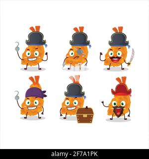 Cartoon character of fried shrimp with various pirates emoticons. Vector illustration Stock Vector