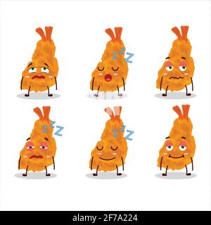 Cartoon character of fried shrimp with sleepy expression. Vector illustration Stock Vector