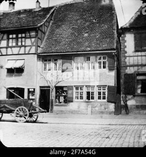 Skioptic image with motifs from street in Rothenburg.The image has been stored in cardboard labeled: Rothenburg III. 1901. 9. Stock Photo
