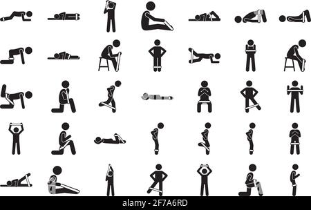 Loop Resistance Band Exercises icons set. A collection of Loop Resistance Band Exercises icons collection for iOS, Android, and web projects. Stock Vector